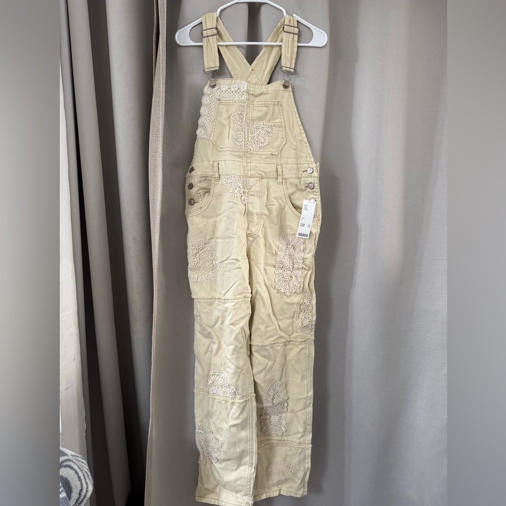 Urban Outfitters Ezra Crochet Patchwork Overall Cream